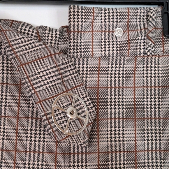 June & Hudson Glen Plaid High Waisted Pants Straight Leg Francesca's Tan Size 1 - Picture 5 of 12